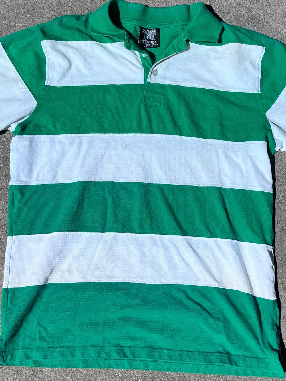Men's Green & White Striped Polo Shirt
